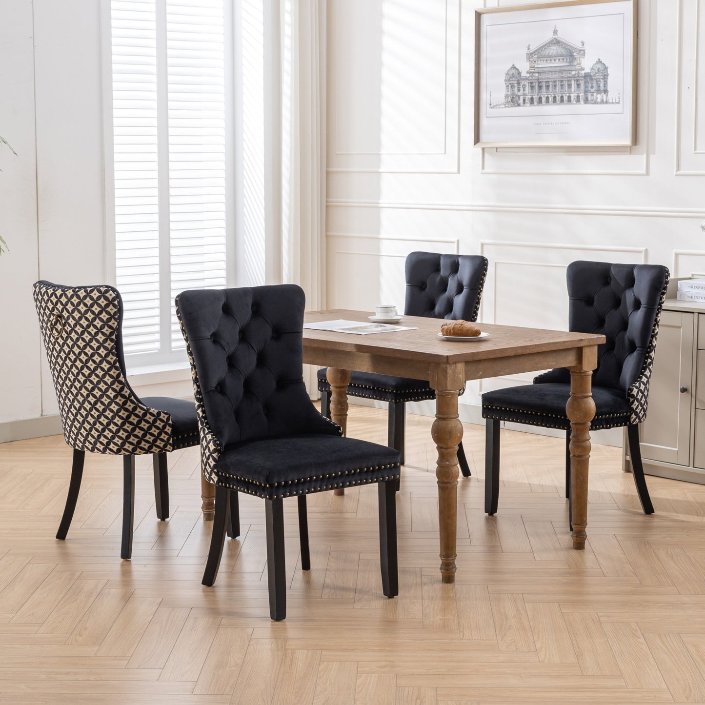 Unique Tufted Black Velvet Wingback Dining Chairs