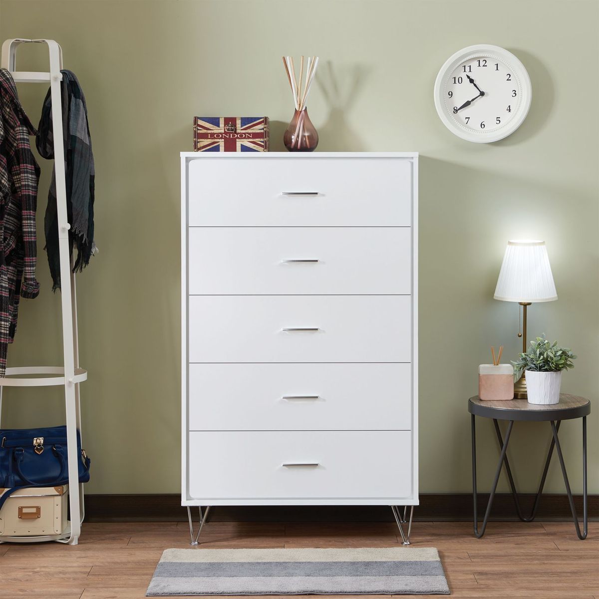 White Deoss 5 Drawer Tall Chest