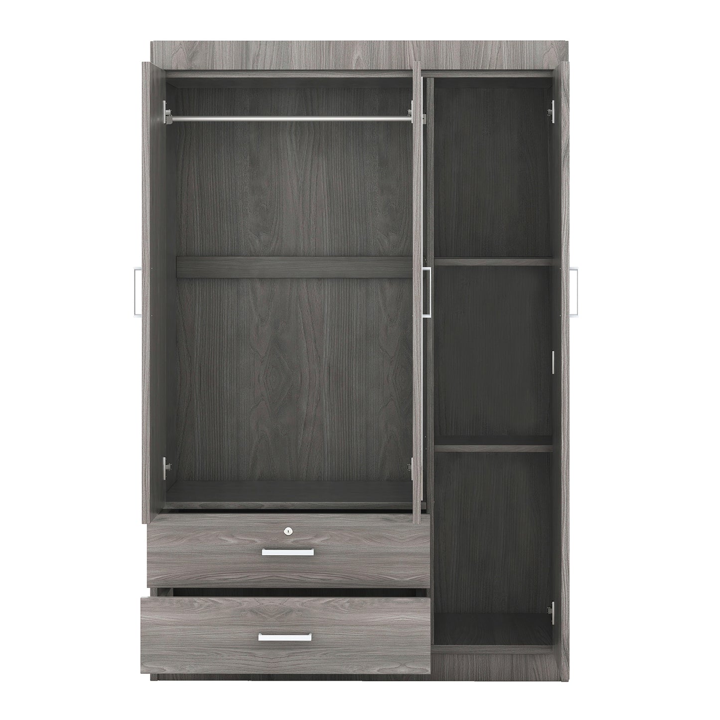 Gray 3-Door Mirrored Wardrobe