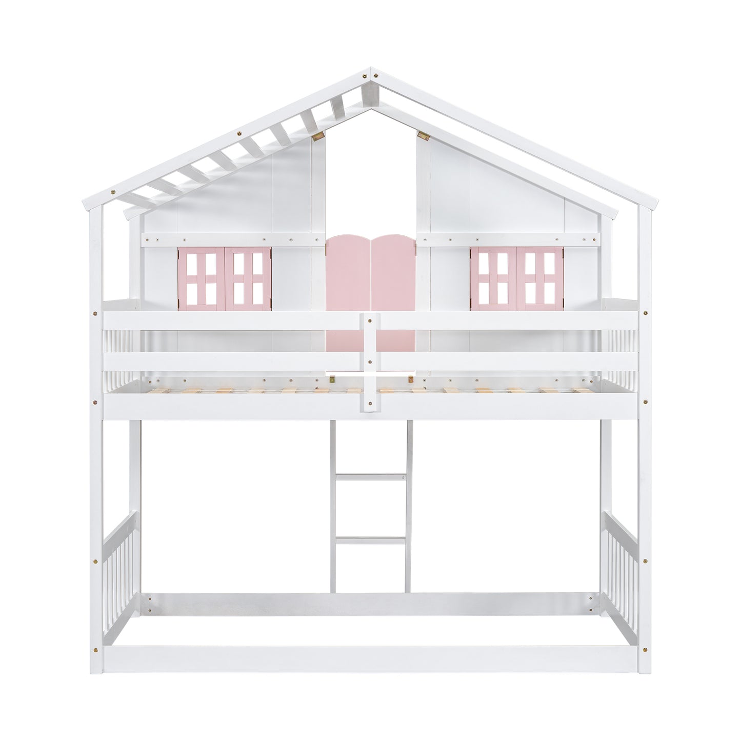 Sweet White and Pink Twin Play House Bunk Bed