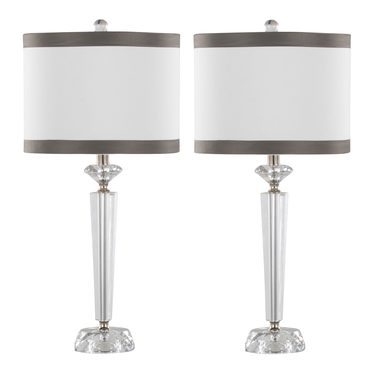 Polished Nickle Torch Off-White Linen Shade with Dark Grey Trim Table Lamp - Set of 2