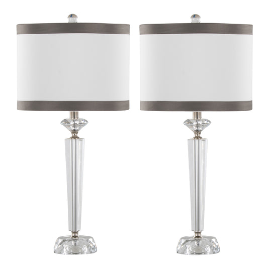 Polished Nickle Torch Off-White Linen Shade with Dark Grey Trim Table Lamp - Set of 2