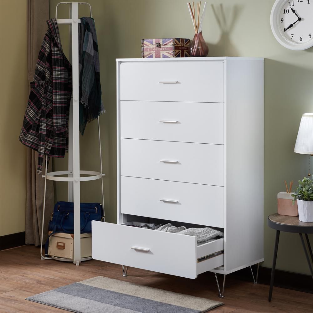 White Deoss 5 Drawer Tall Chest