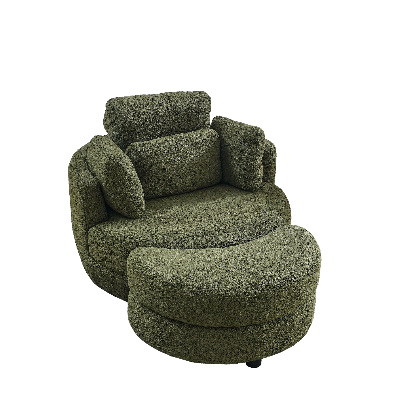 Oversized Round Green Swivel Chair with Wrap Around Storage Ottoman