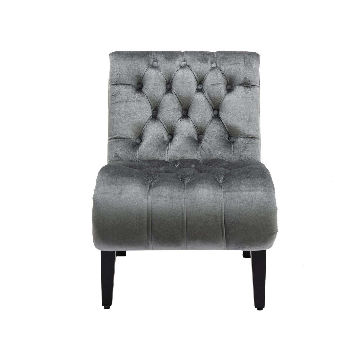 Modern Grey Button Tufted Velvet Armless Recliner