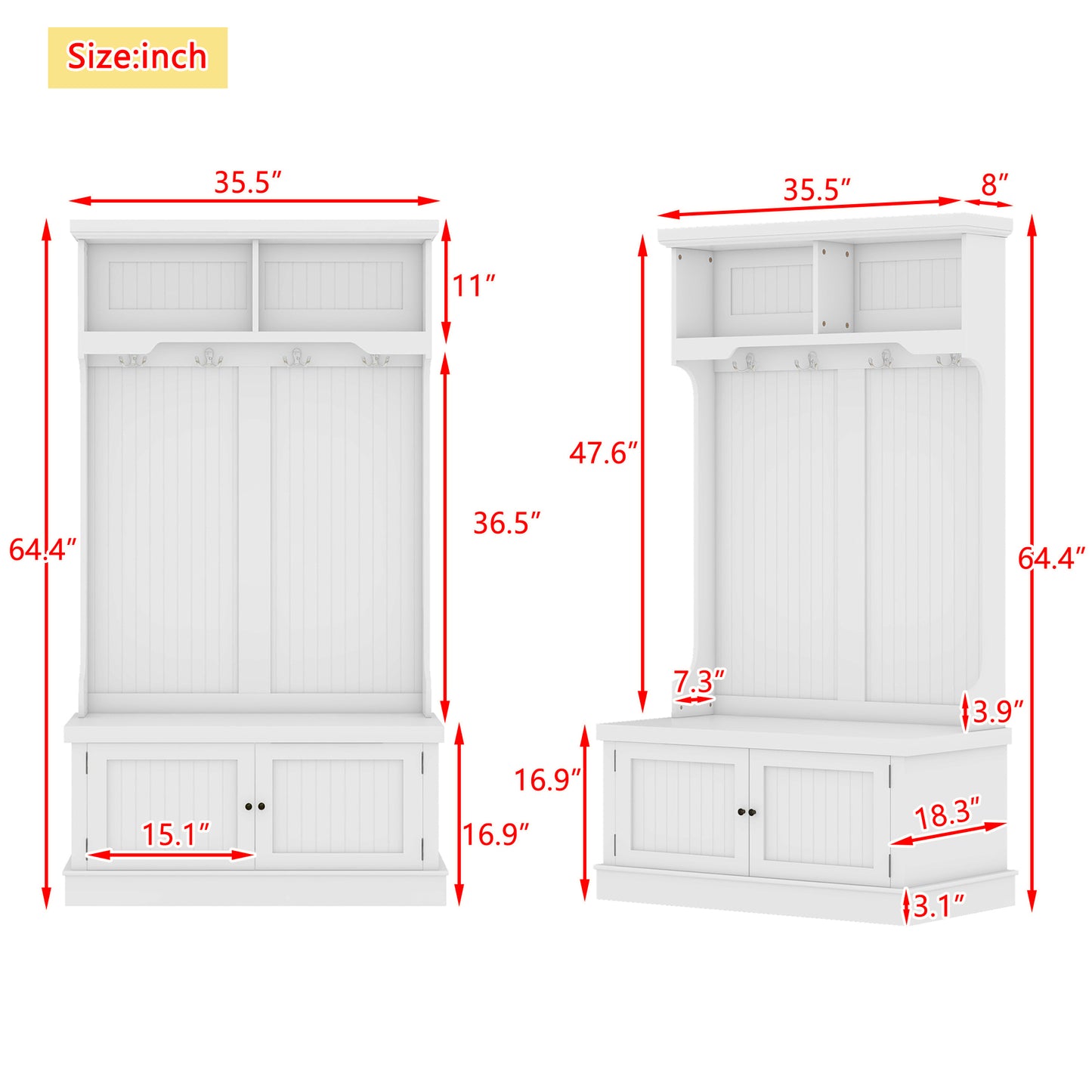 White Entryway 4-in-1 Design Coat Racks with Storage Bench