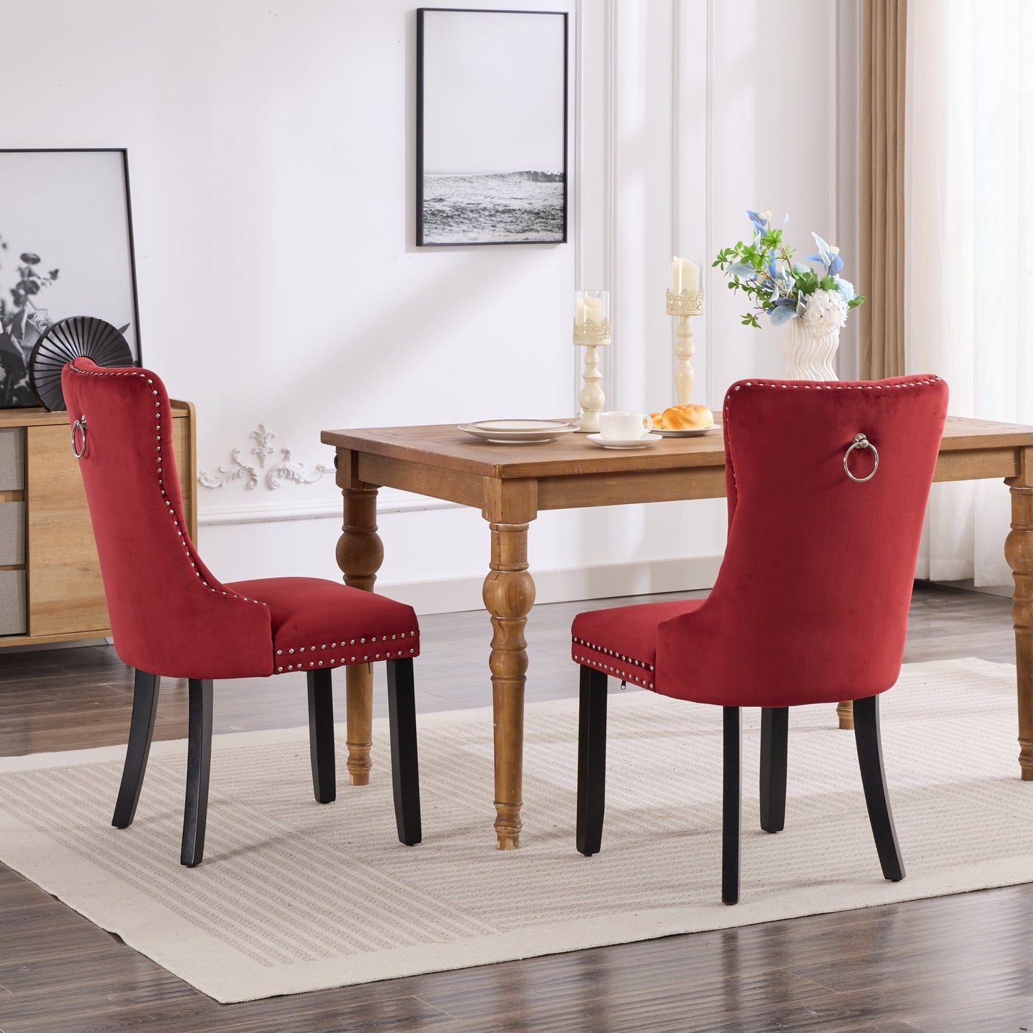 High-End Red Tufted Velvet Dining Chairs 2pc