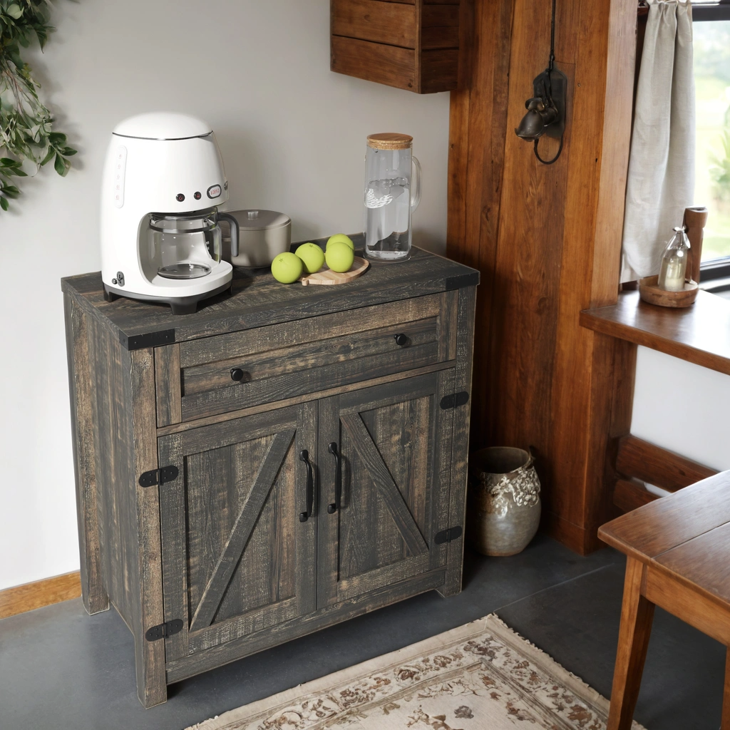 Rustic Farmhouse Double Barn Door Accent Cabinet