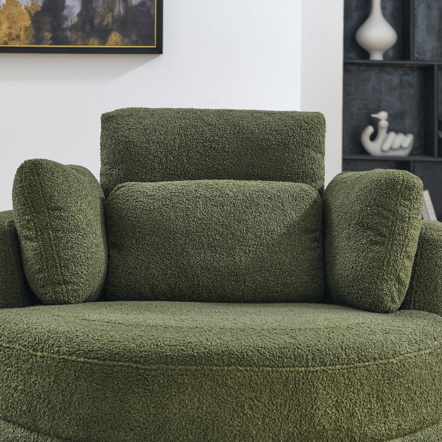 Oversized Round Green Swivel Chair with Wrap Around Storage Ottoman