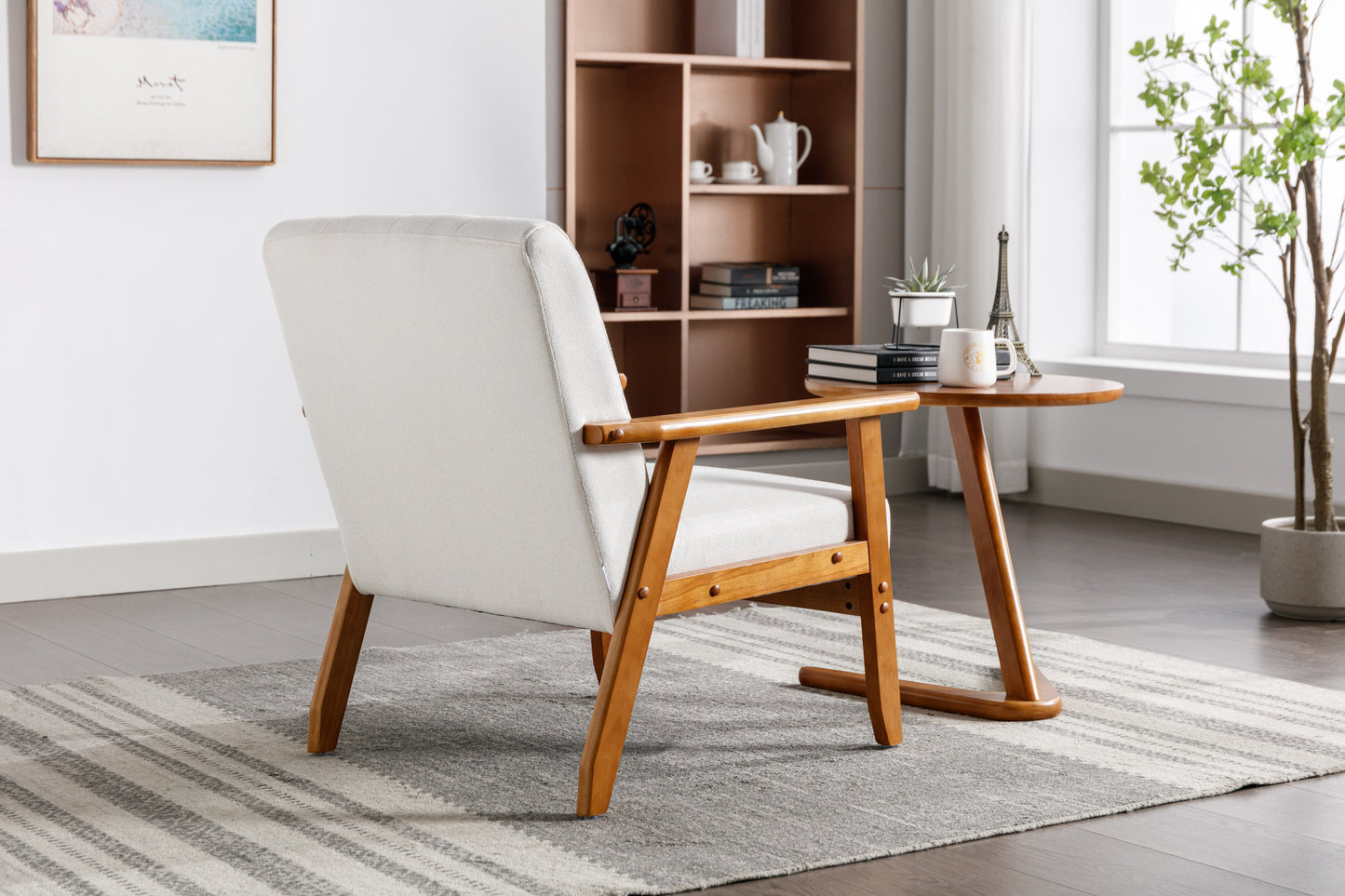 White Cushioned Rubberwood Accent Chair and Table