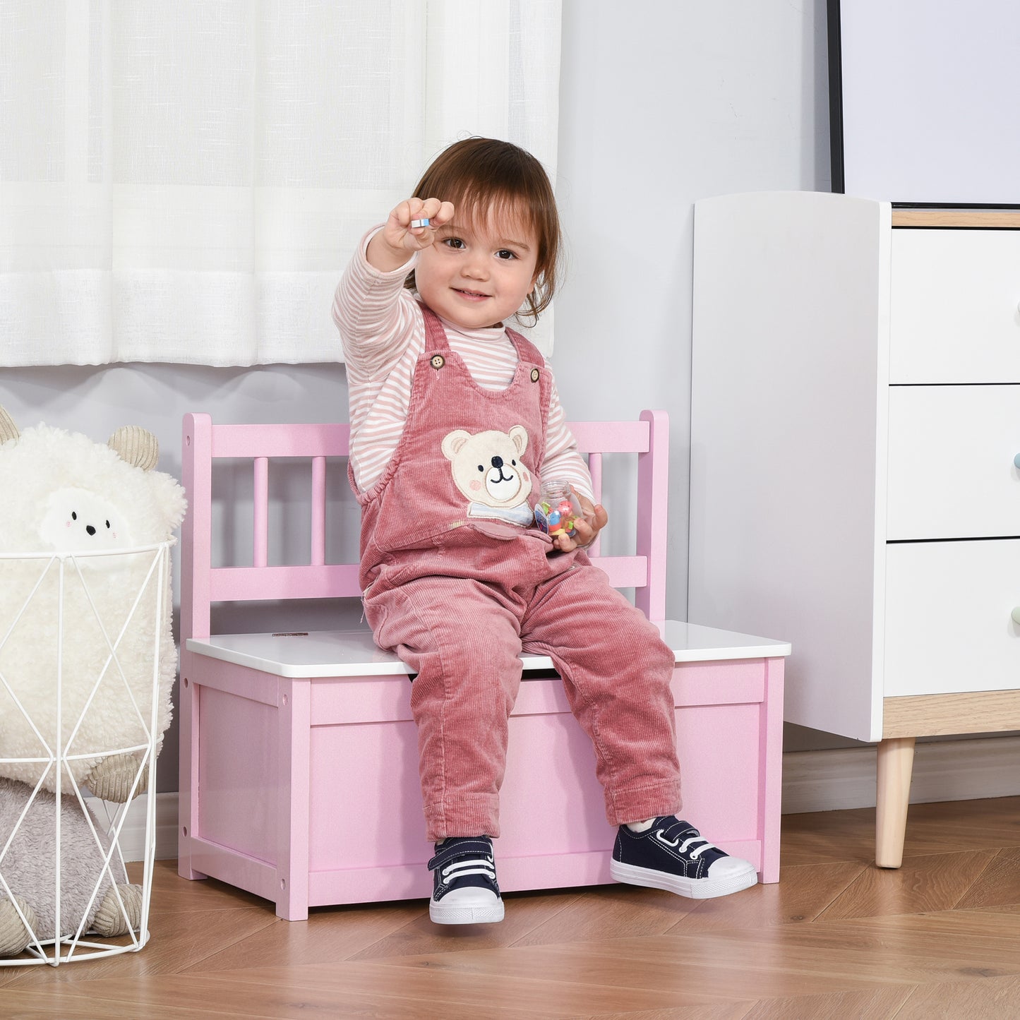 Pink Toddler Toy Box Storage Bench