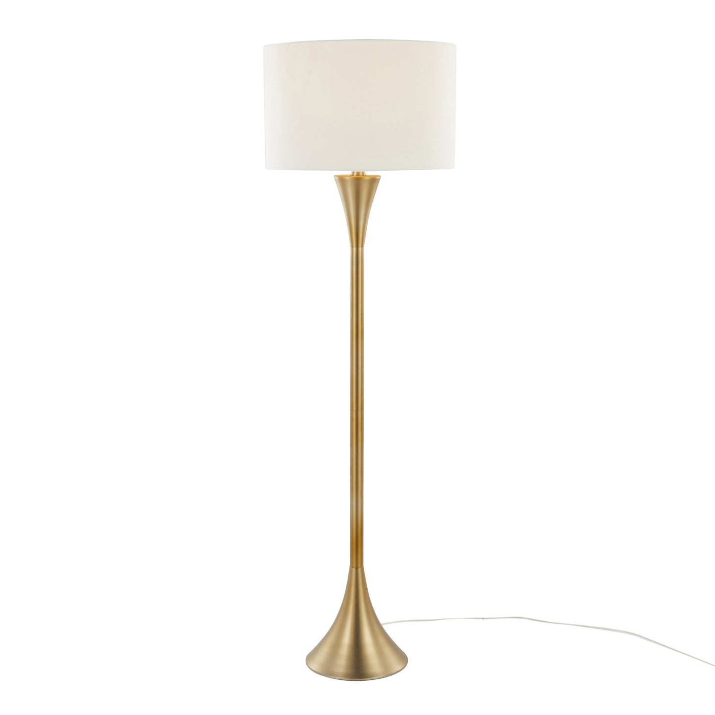 Gold Metal with White Linen Shade Floor Lamp