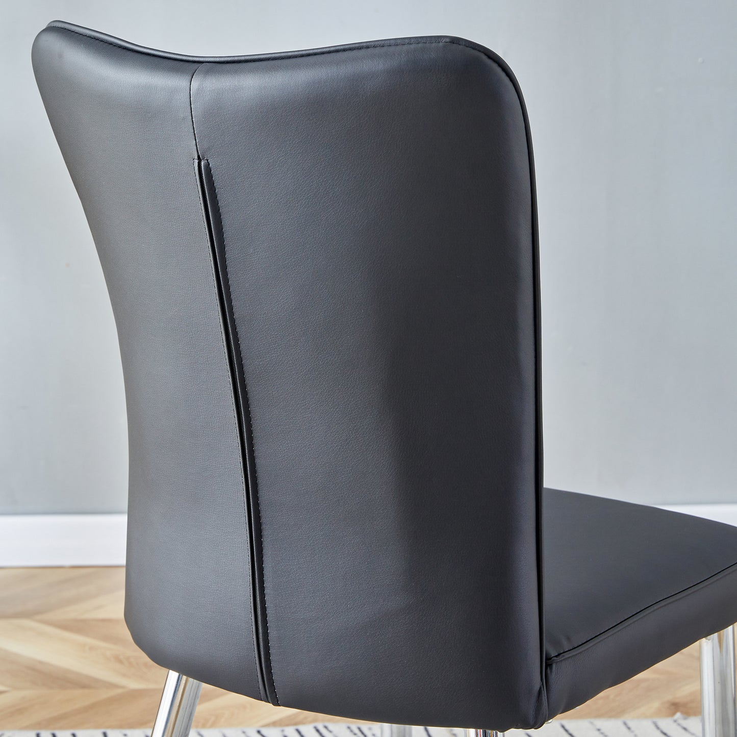 Modern Black PU Leather Curved Back Chair Set 2pk