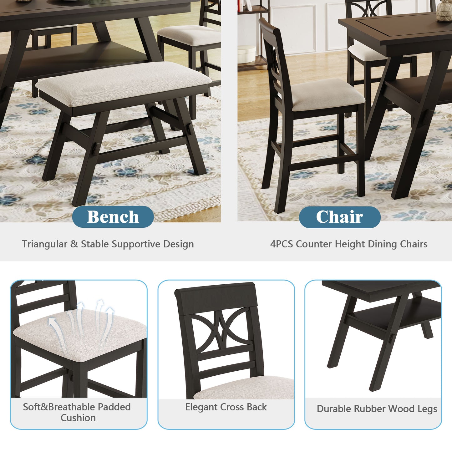 Rustic 6-Piece Counter Height Dining Set