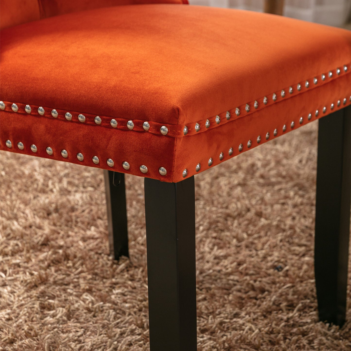 High-End Orange Button Tufted Velvet Dining Chairs 2-Pcs Set