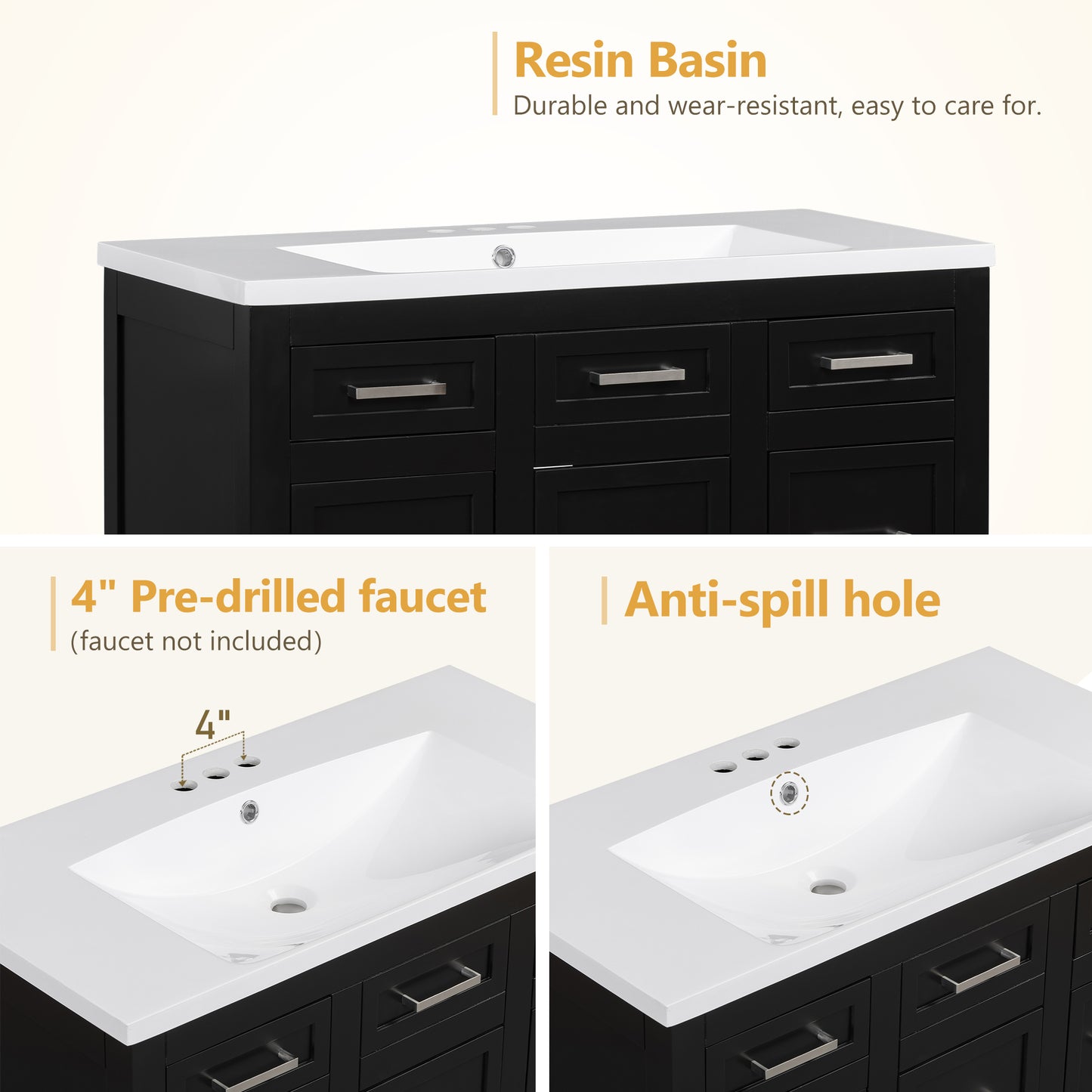 36" Bathroom Vanity Cabinet with Resin Integrated Sink