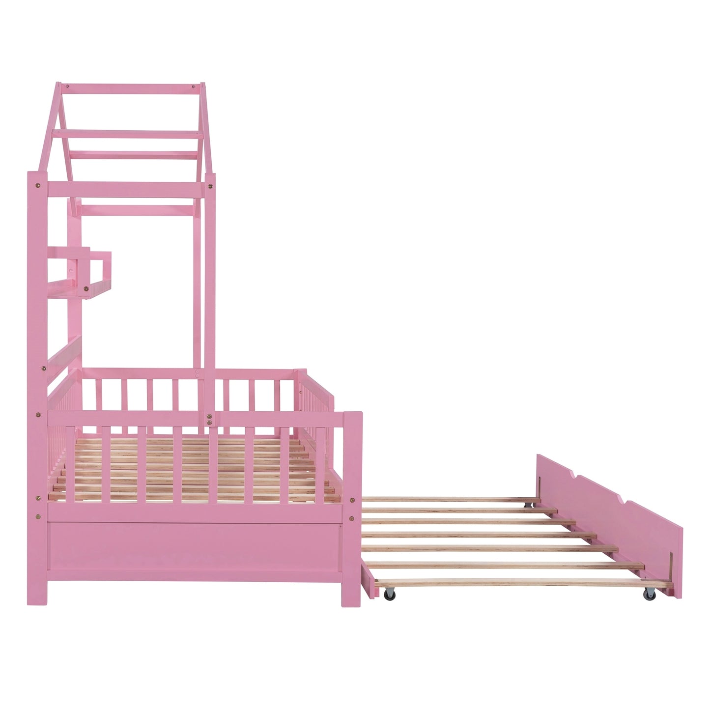 Pink Wooden Twin Size House Bed