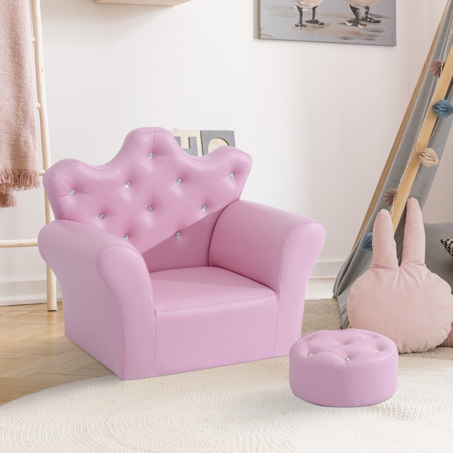 Pink Princess Upholstered Chair with Footstool