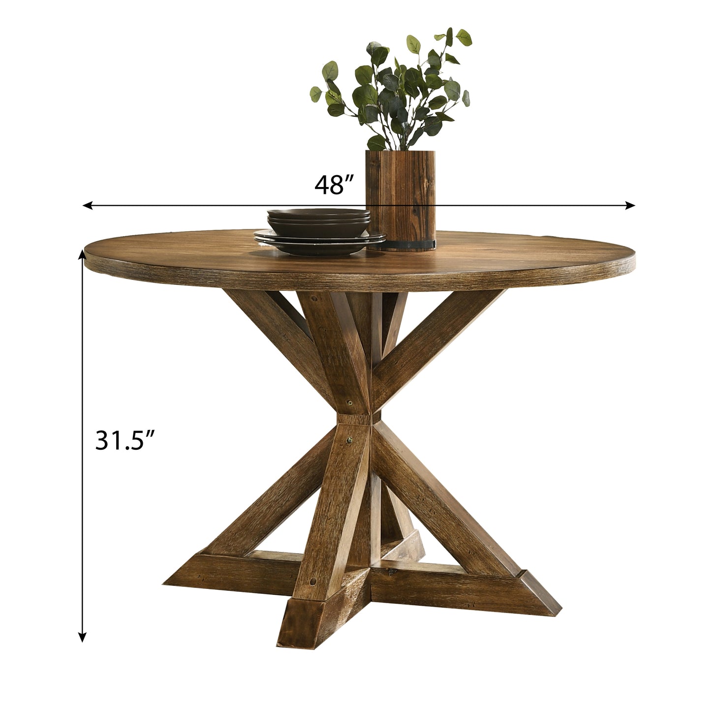 Round Cross-Buck Base Dining Table