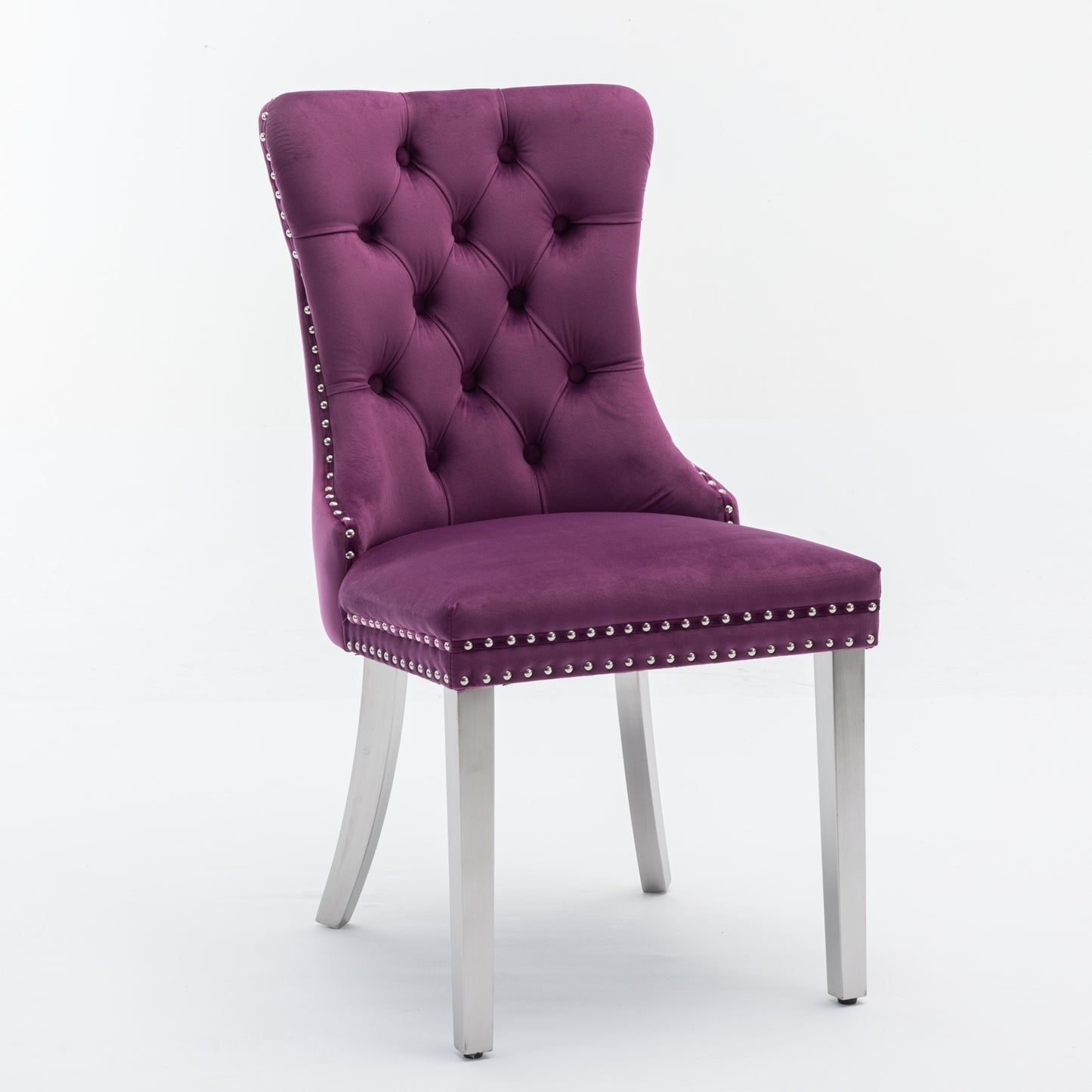 Purple High-End Button Tufted Velvet Dining Chair with Chrome Legs Set of 2