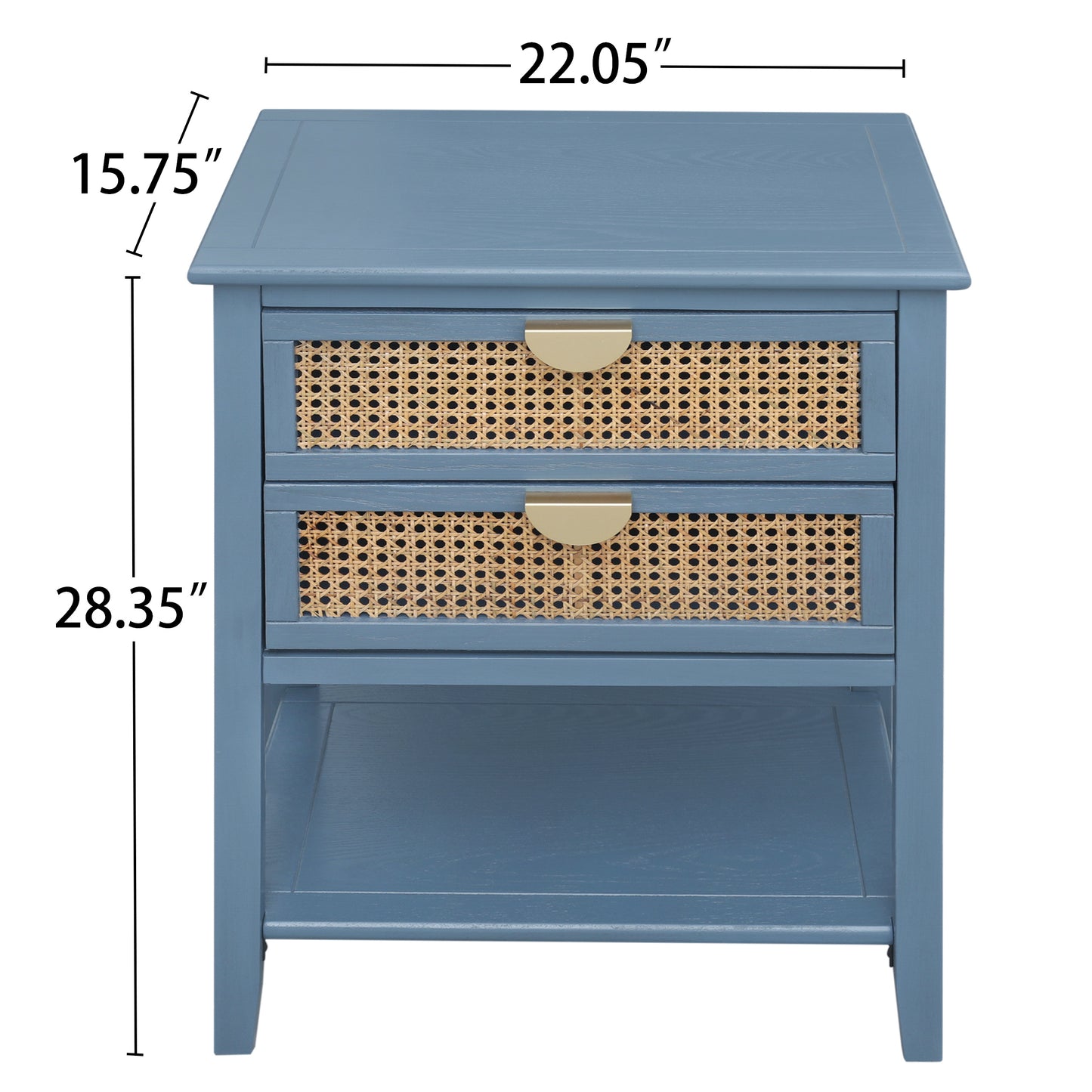 Blue Rattan 2 Drawer Side Table