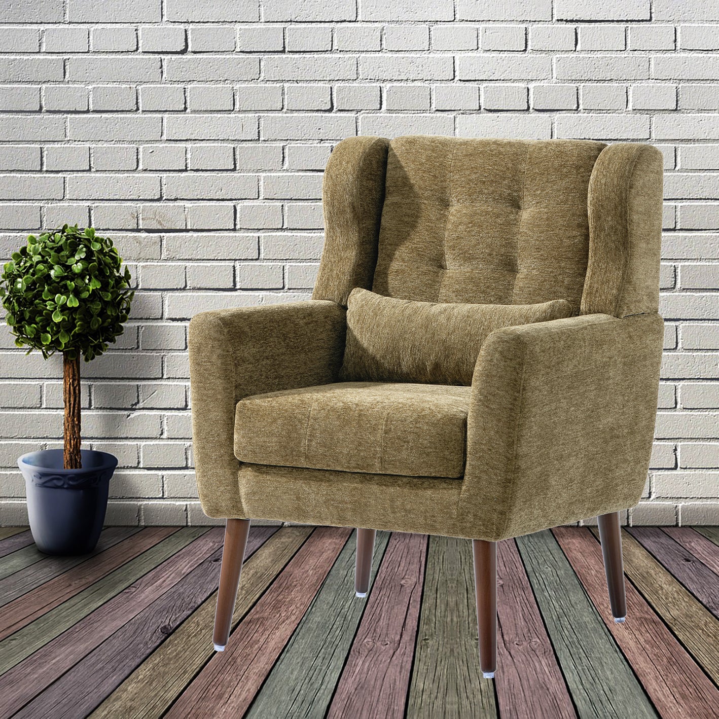 Olive Tufted Chenille Arm Chair