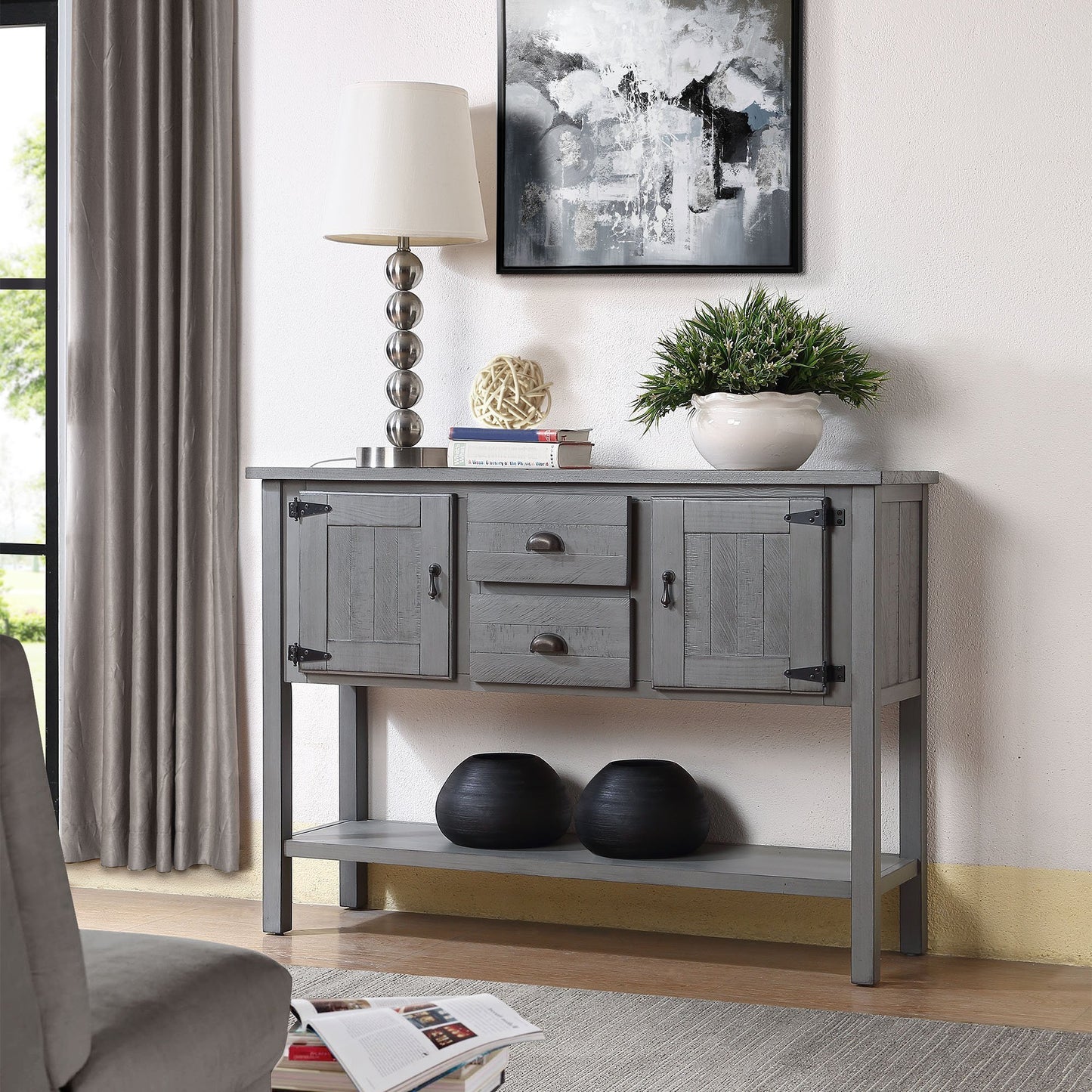 Antique Gray Sideboard Console Table