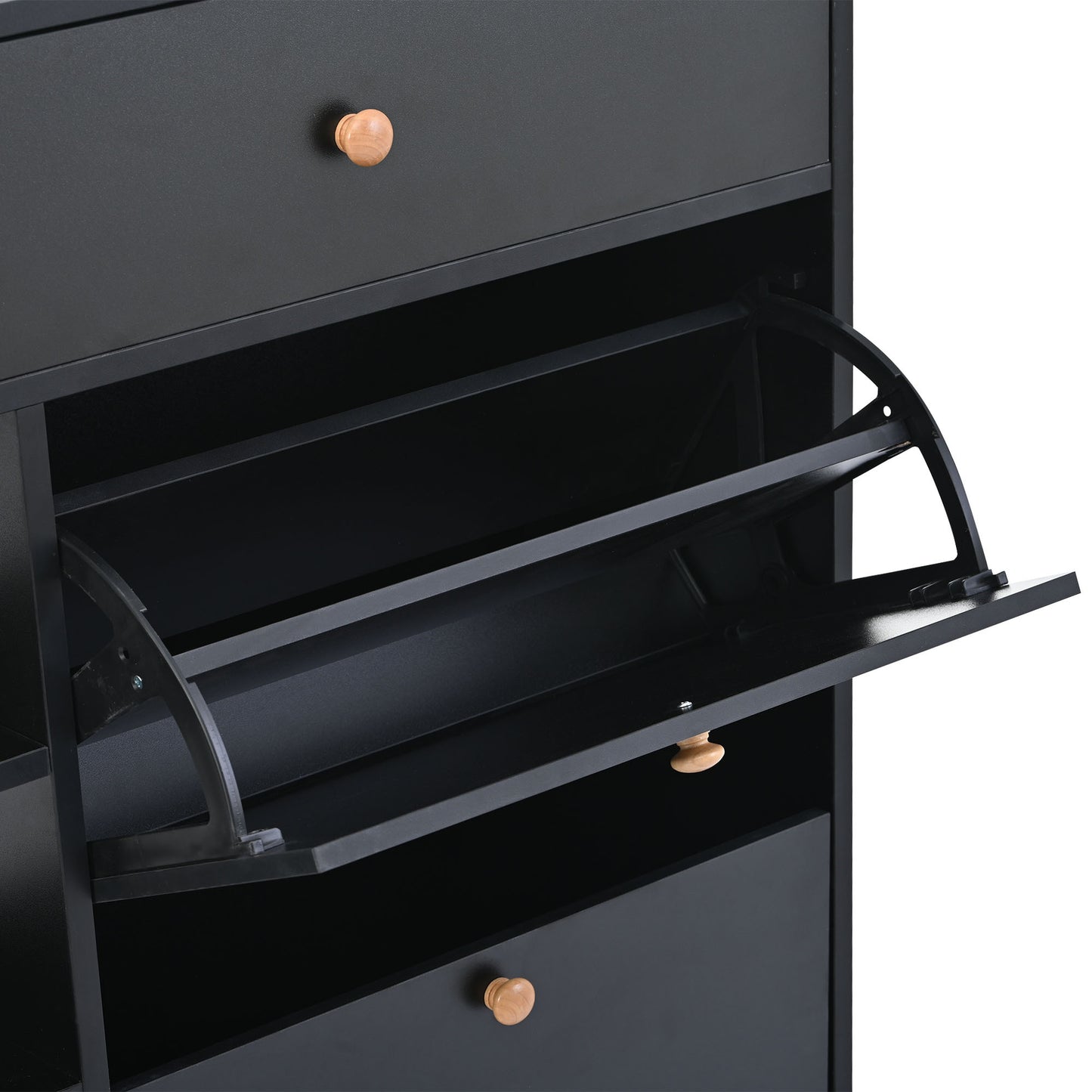 Tall Black Shoe Cabinet with 4 Flip Drawers