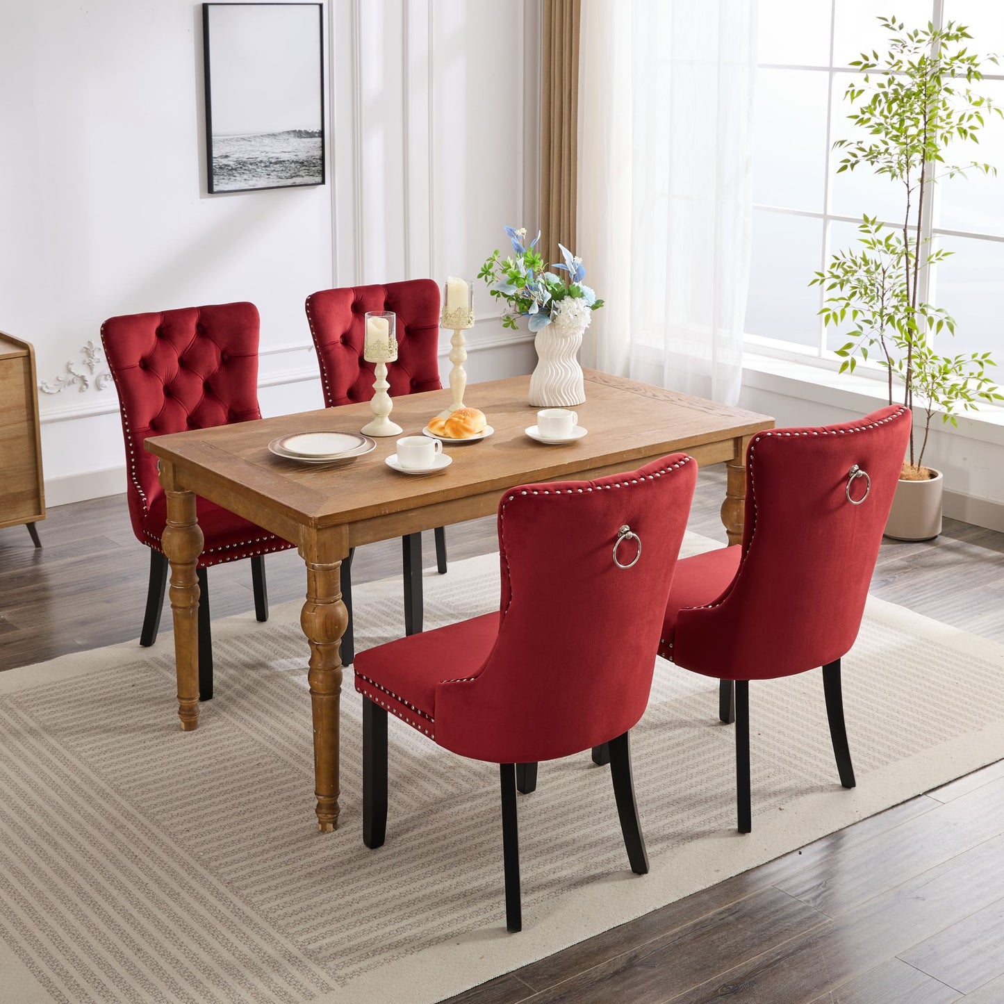 High-End Red Tufted Velvet Dining Chairs 2pc