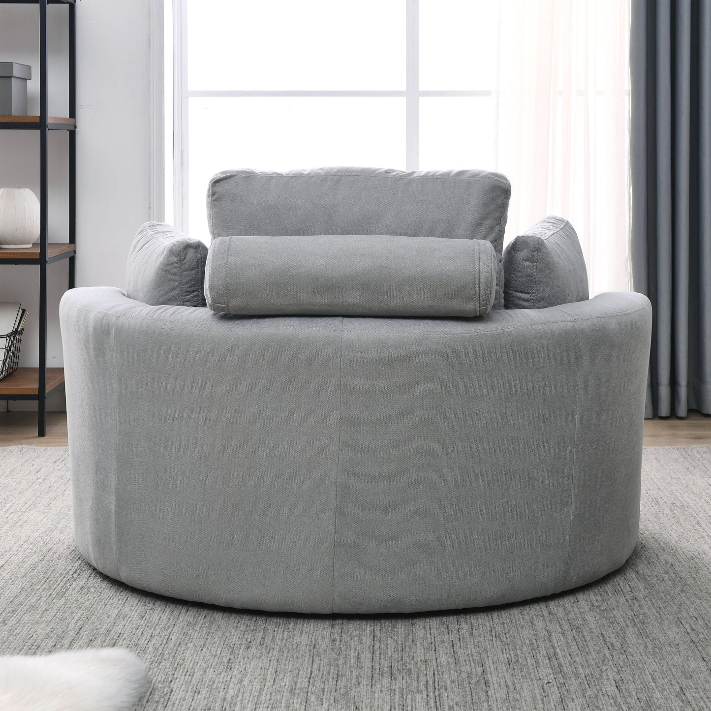 Grey Linen Swivel Accent Barrel Chair with Storage Ottoman