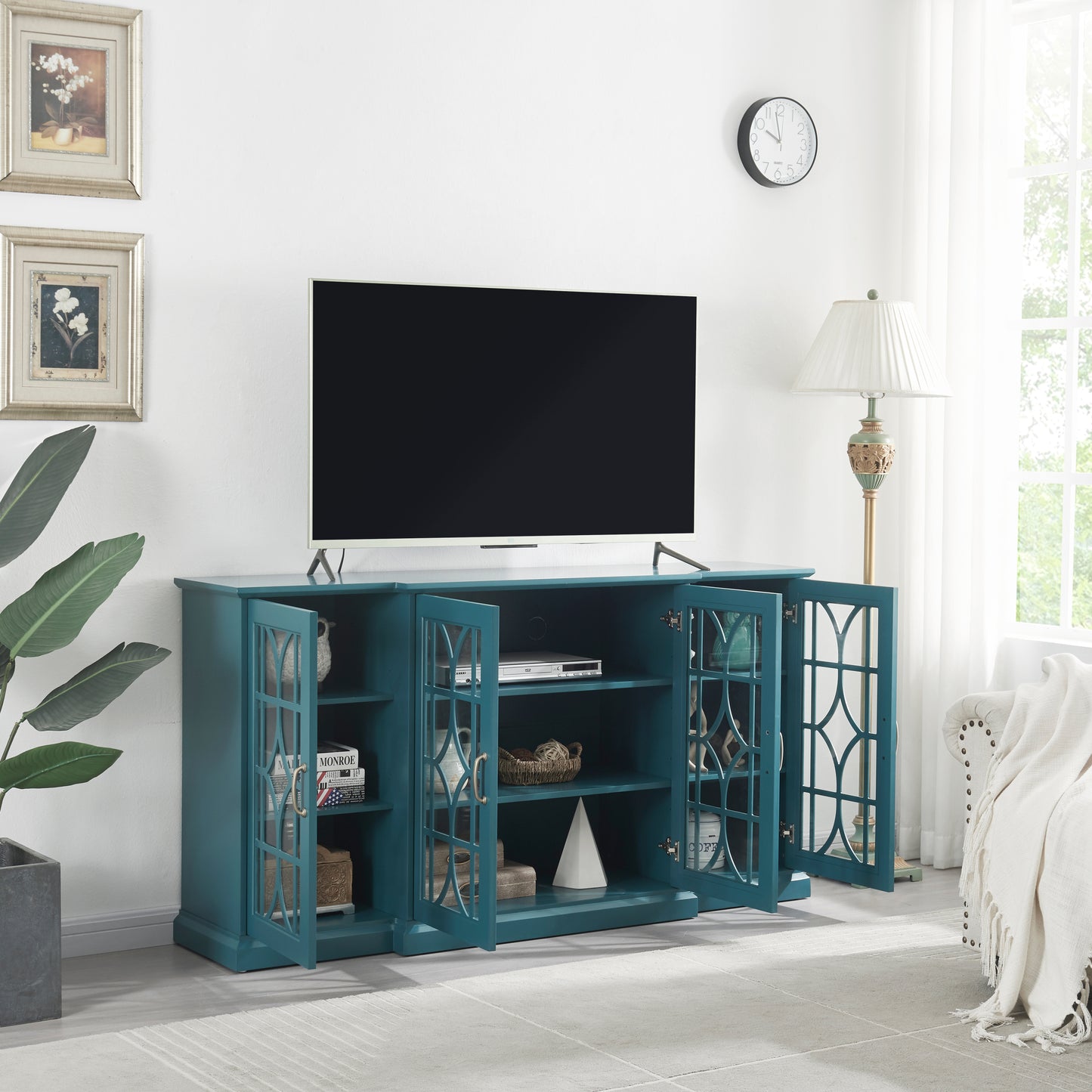 Teal Blue 63" TV Stand Storage Cabinet