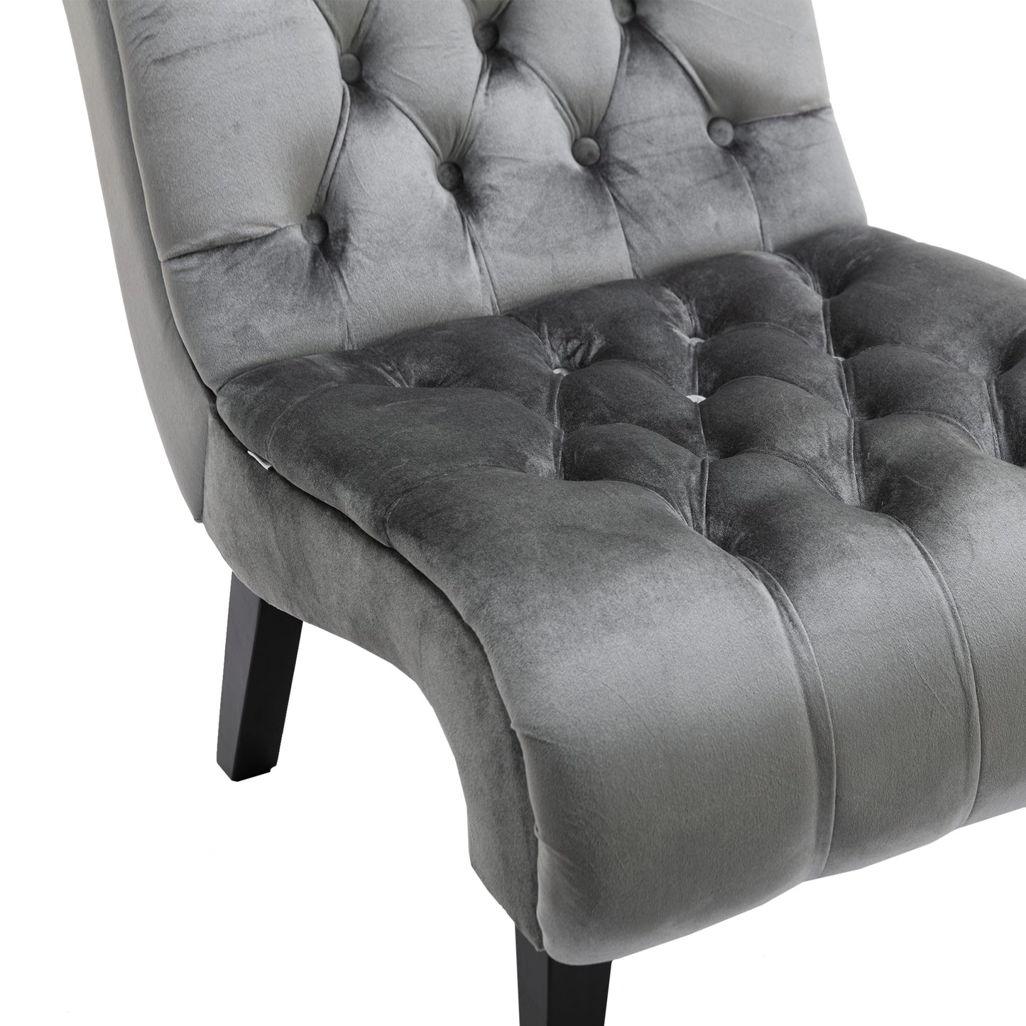 Modern Grey Button Tufted Velvet Armless Recliner