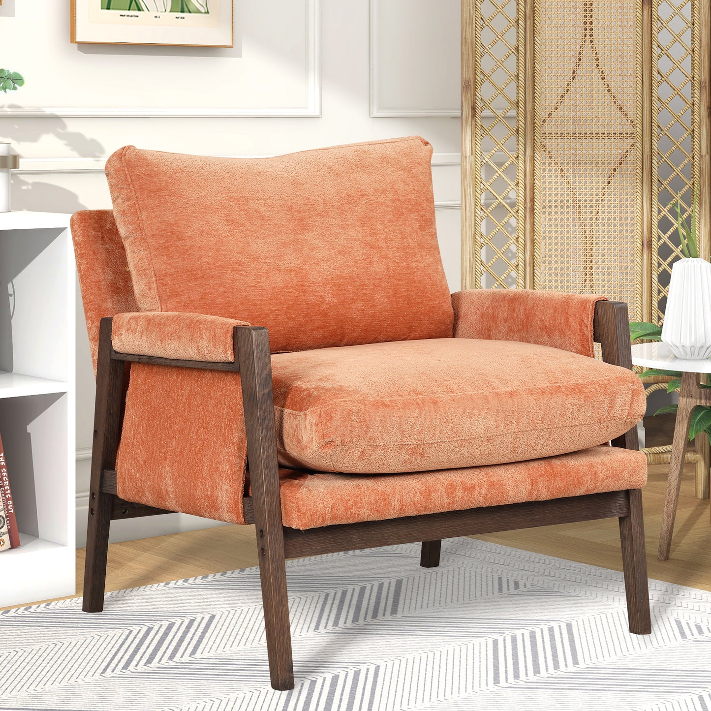 Orange Cream Velvet Accent Arm Chair