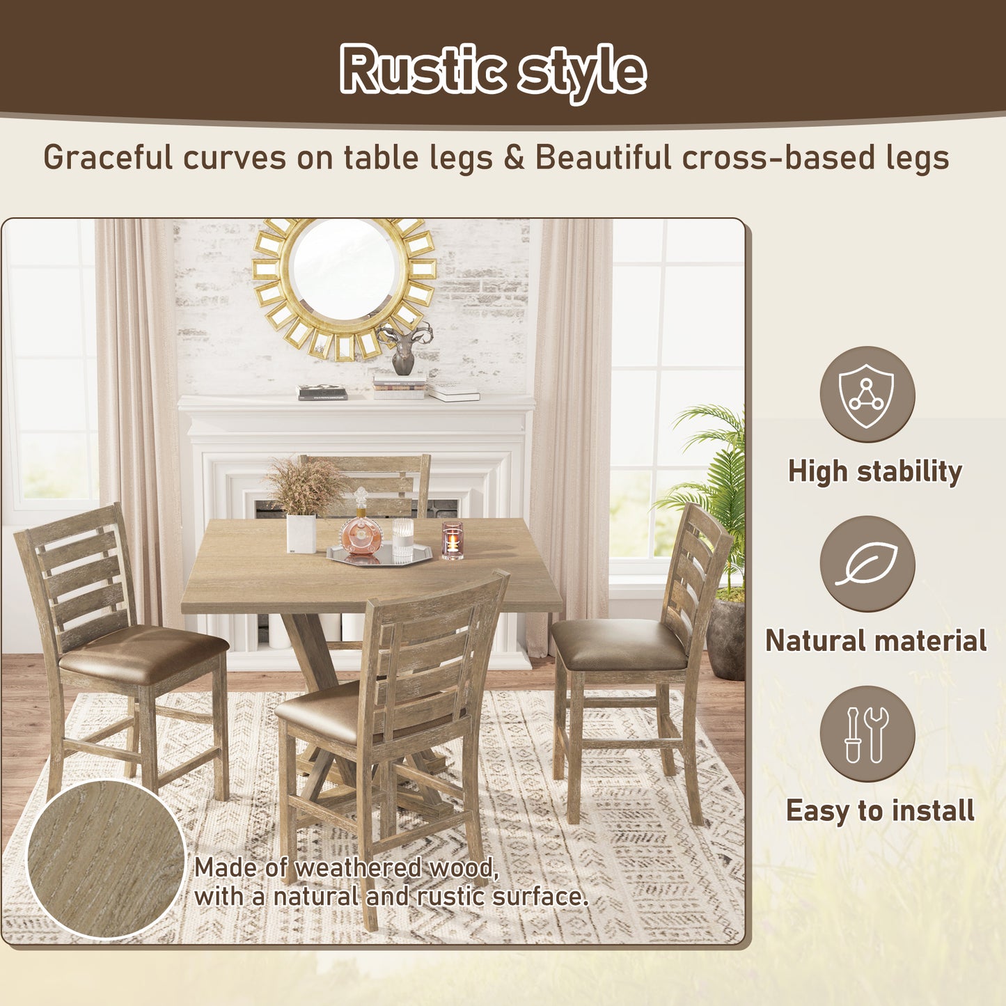 Rustic Rubberwood Dining Table