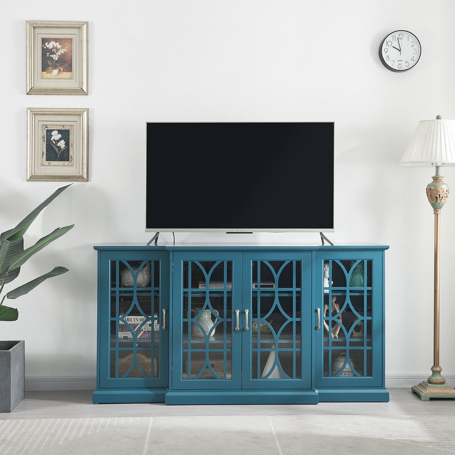 Teal Blue 63" TV Stand Storage Cabinet