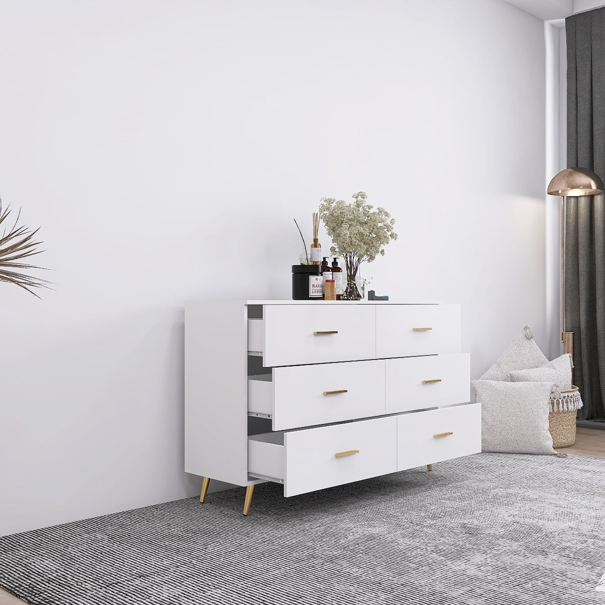 White Glossy 6 Drawer Dresser