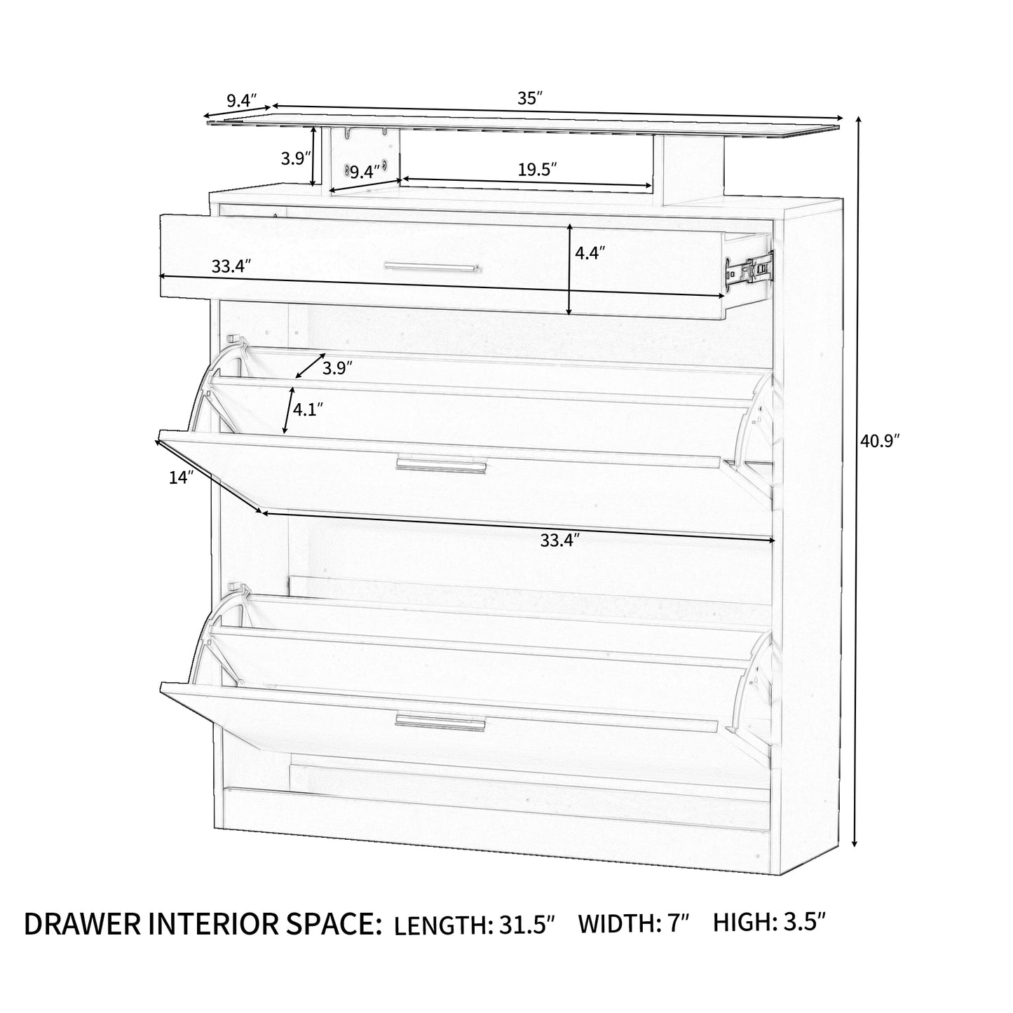 LED White Shoe Cabinet with 2 Flip Drawers