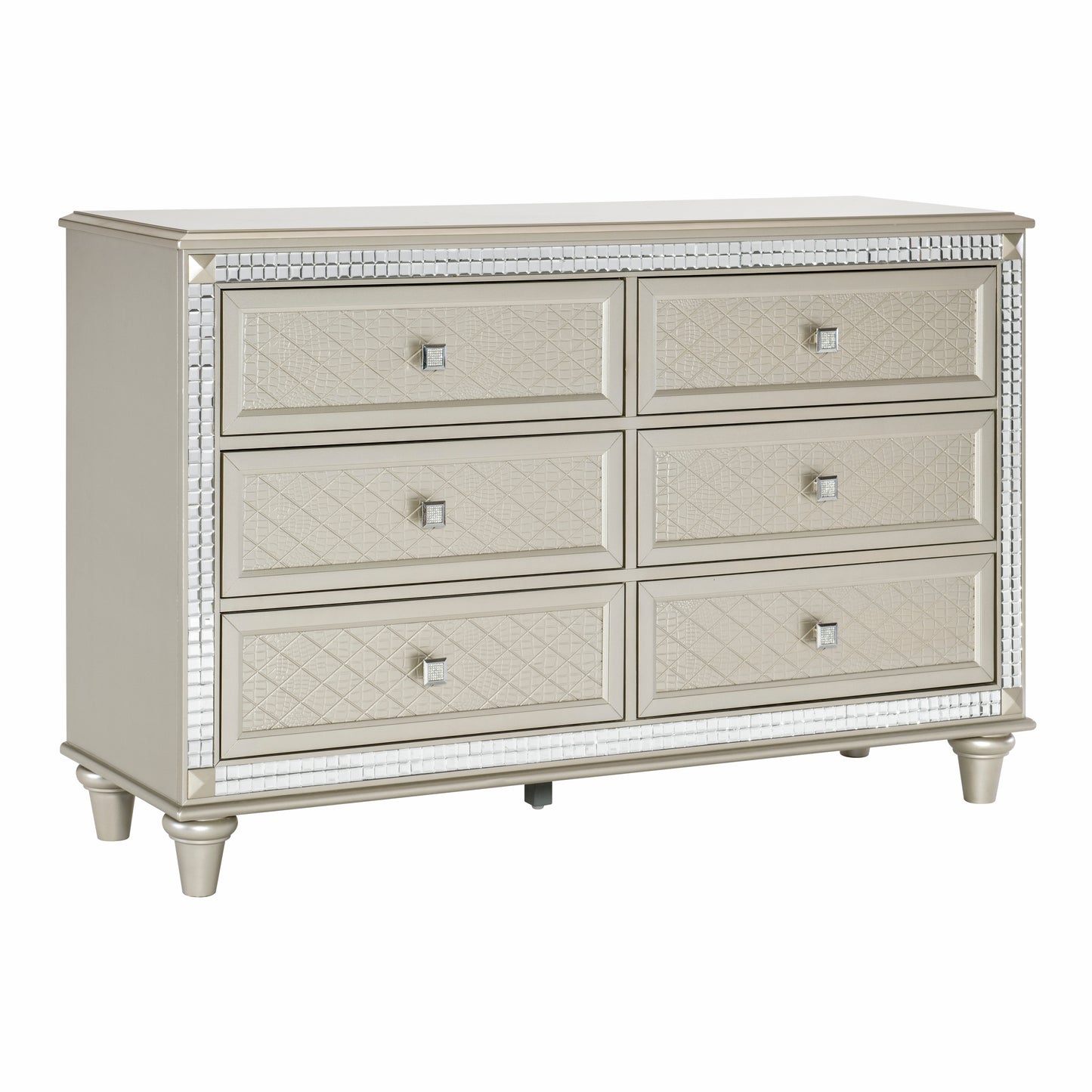 Luxury Champagne Diamond Pattern 6 Drawer Wide Dresser