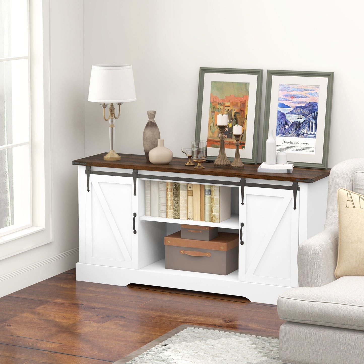 White Farmhouse Sideboard Buffet Cabinet