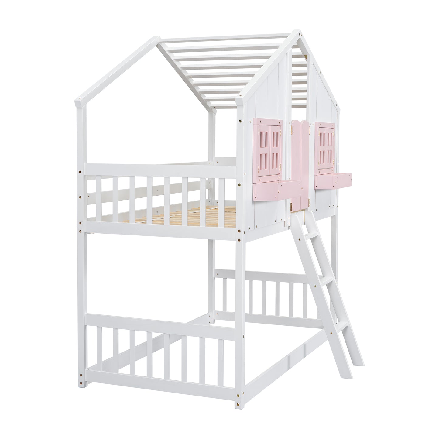 Sweet White and Pink Twin Play House Bunk Bed