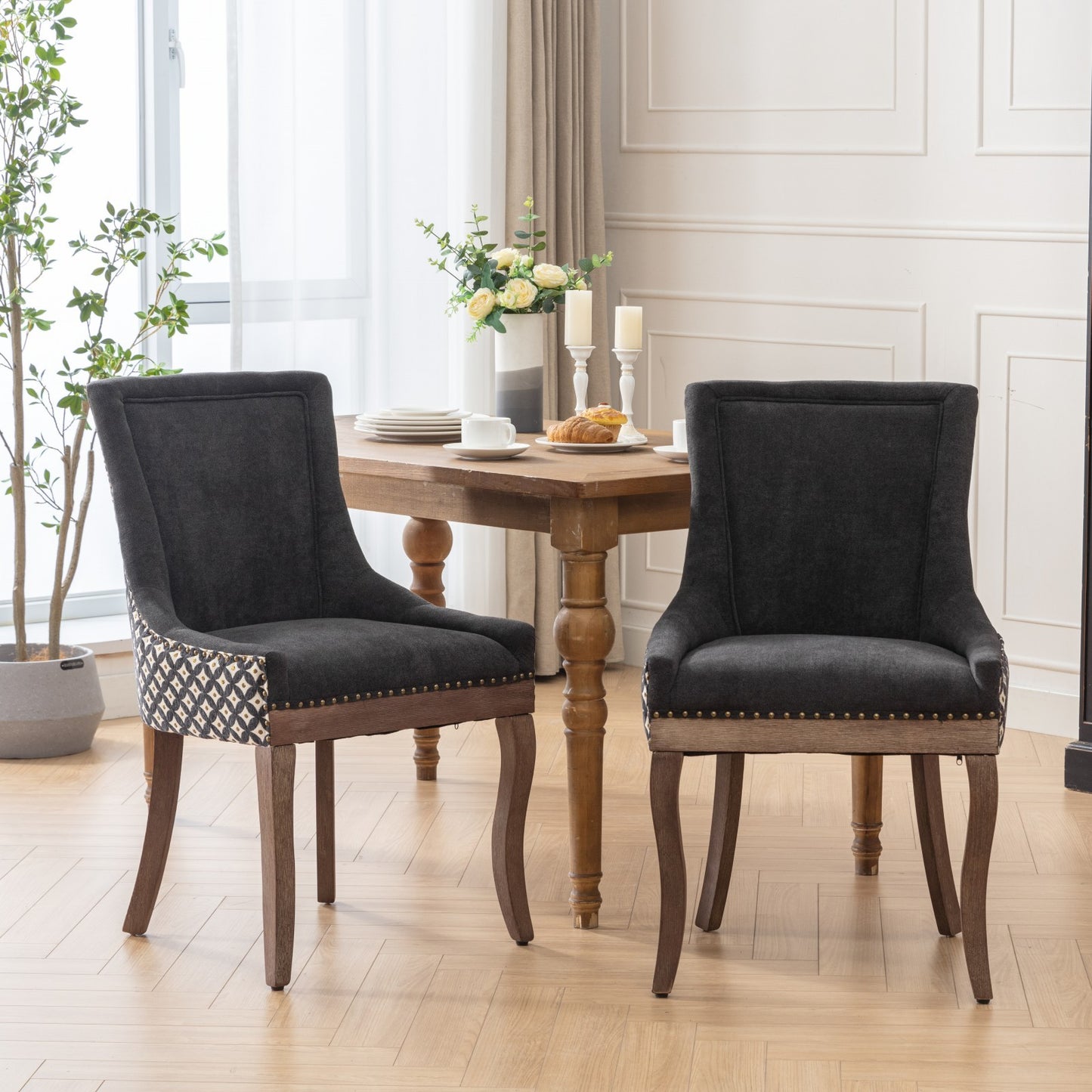 Unique Grey Velvet Diamond Back Bronze Nail Head 2pk Dining Chairs