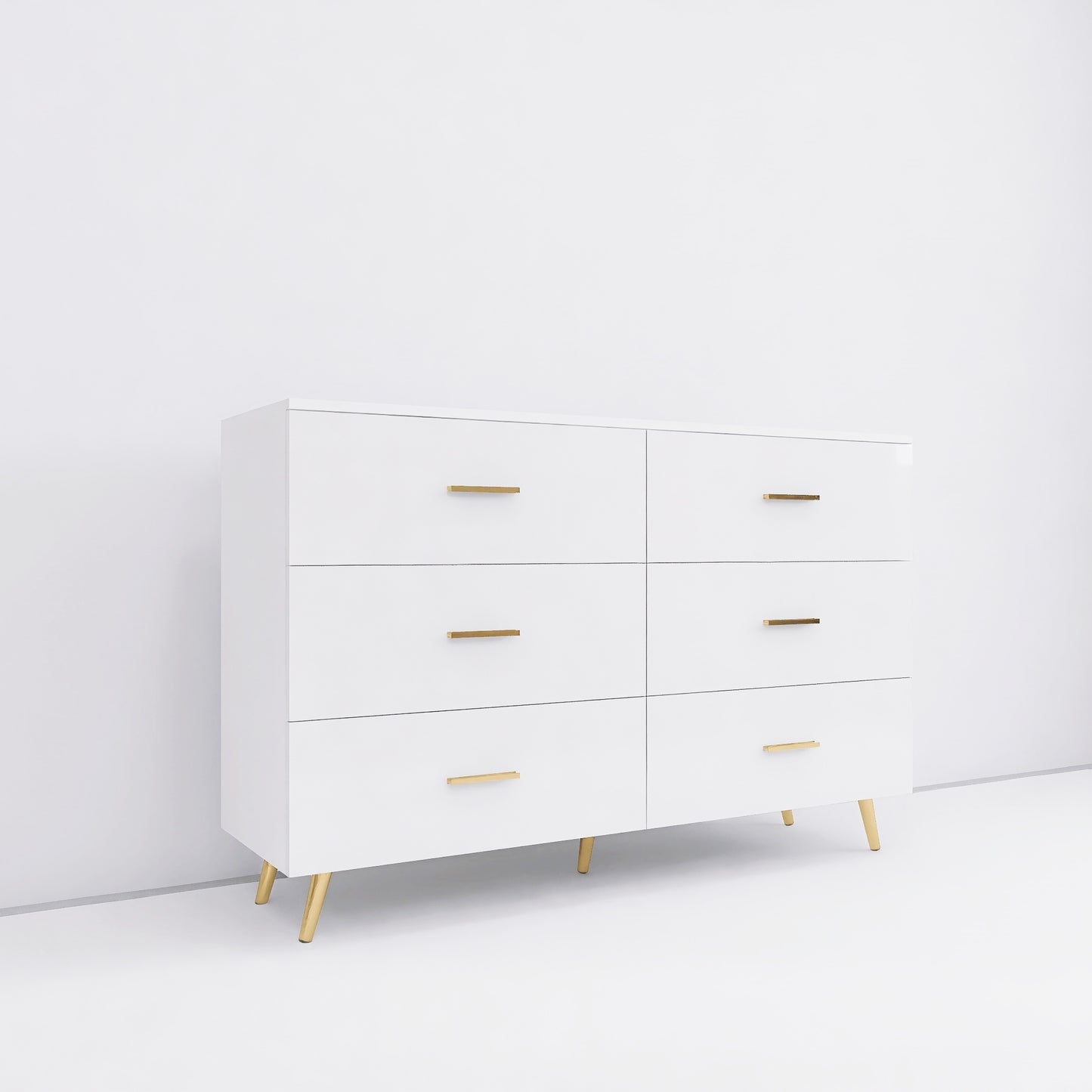 White Glossy 6 Drawer Dresser