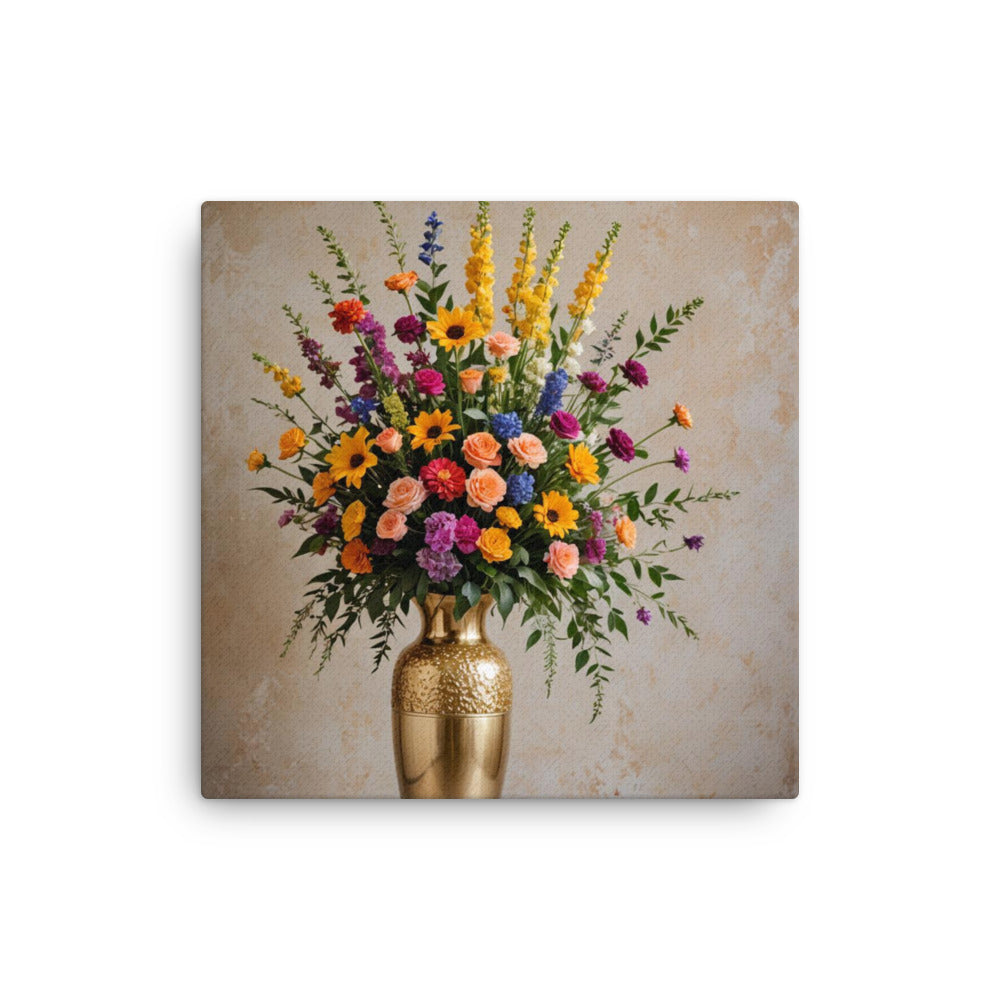 Gold Vase of Flowers Thin Canvas